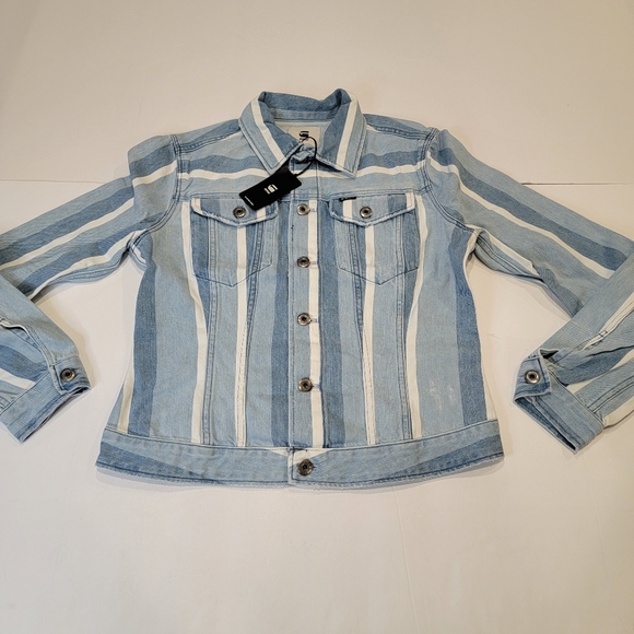 G-Star Raw 3301 Vesp Blue Striped Denim Trucker Jacket Size Small NWT! - Picture 7 of 17